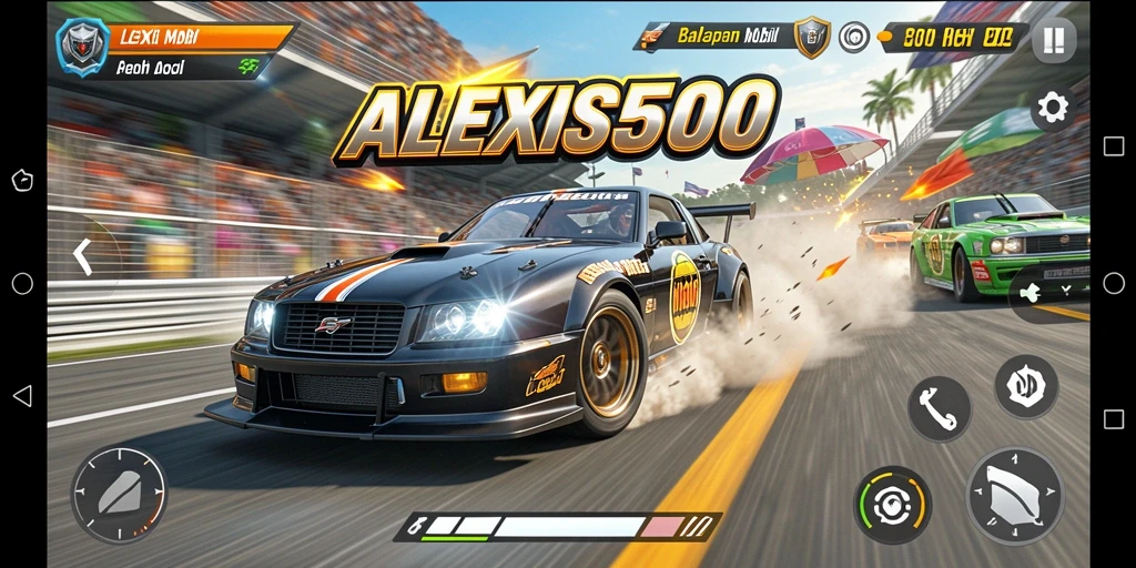Gameplay seru dalam ALEXIS500 dengan balapan mobil yang mendebarkan.