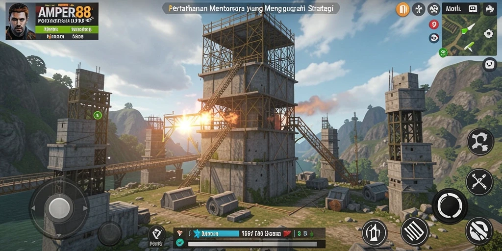 Tampilan gameplay yang menegangkan dengan berbagai menara pertahanan.