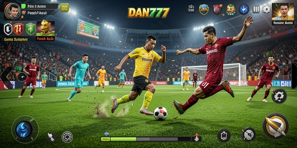 Tampilan gameplay menegangkan dari DAN777 dengan aksi sepak bola yang seru.