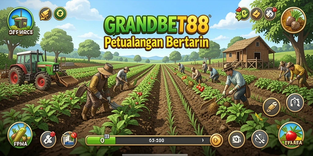 Tampilan menarik gameplay GRANDBET88 saat bertani di ladang.