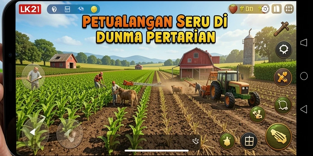 Tampilan permainan LK21 yang menampilkan pertanian yang asri dan kaya fitur.