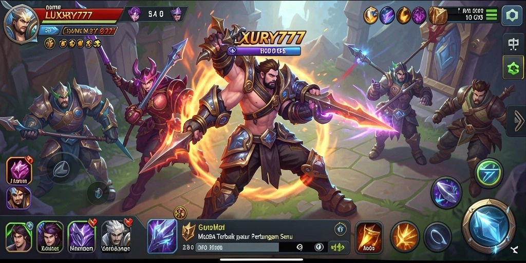 Tampilan gameplay seru LUXURY777 dengan pertarungan tim yang mendebarkan.