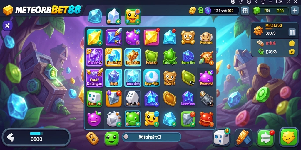 Tampilan gameplay seru dari METEORBET88 dengan banyak level Match-3.