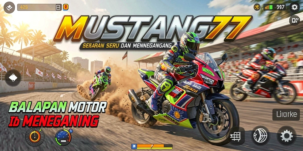 Tampilan gameplay balapan motor yang menegangkan di MUSTANG77.