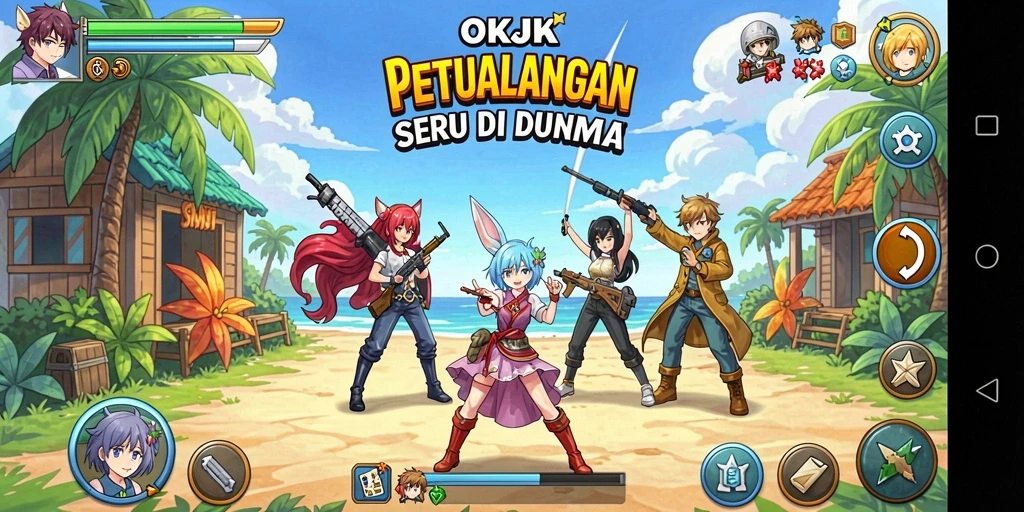 Tampilan gameplay seru di dunia anime yang penuh warna.