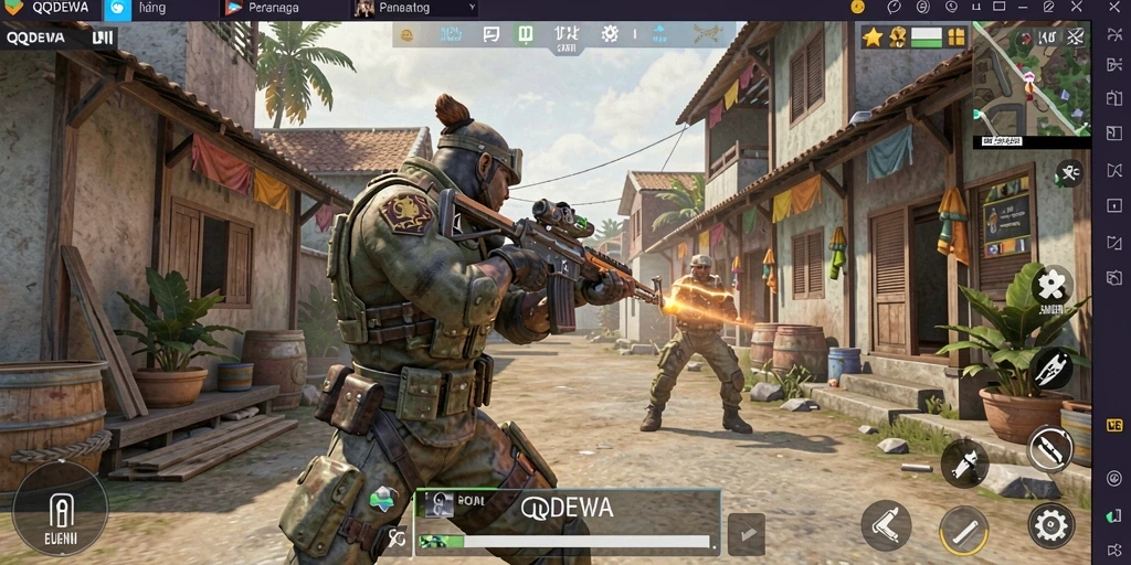 Screenshot gameplay QQDEWA yang menampilkan aksi tembak-menembak yang seru.