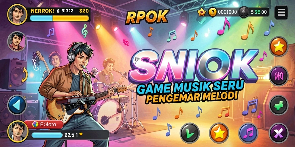 Tangkapan layar gameplay RPOK menampilkan aksi permainan musik yang seru.