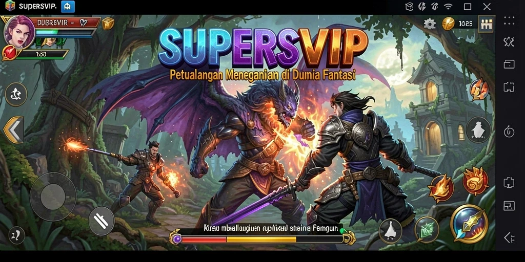 Screenshot gameplay SUPERSVIP yang menunjukkan aksi petualangan seru.