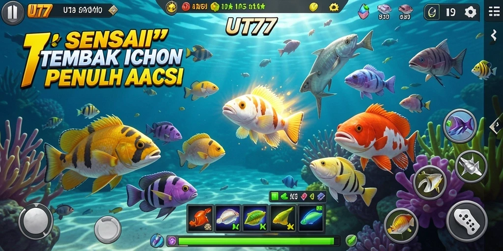 Gameplay seru Tembak Ikan di UT77 yang menampilkan aksi menangkap ikan.