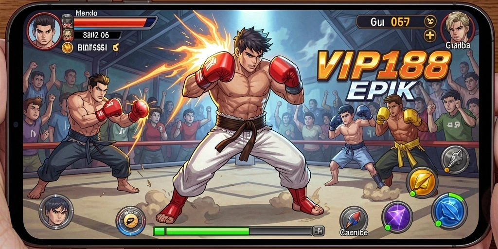 Tampilan layar permainan yang mendebarkan dalam pertarungan Fighting.